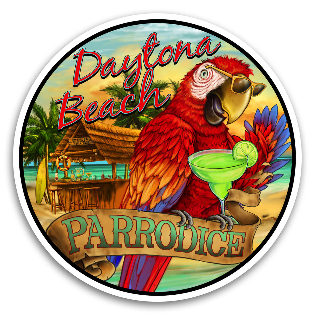 Daytona Beach, FL Parrodice 4" Sticker