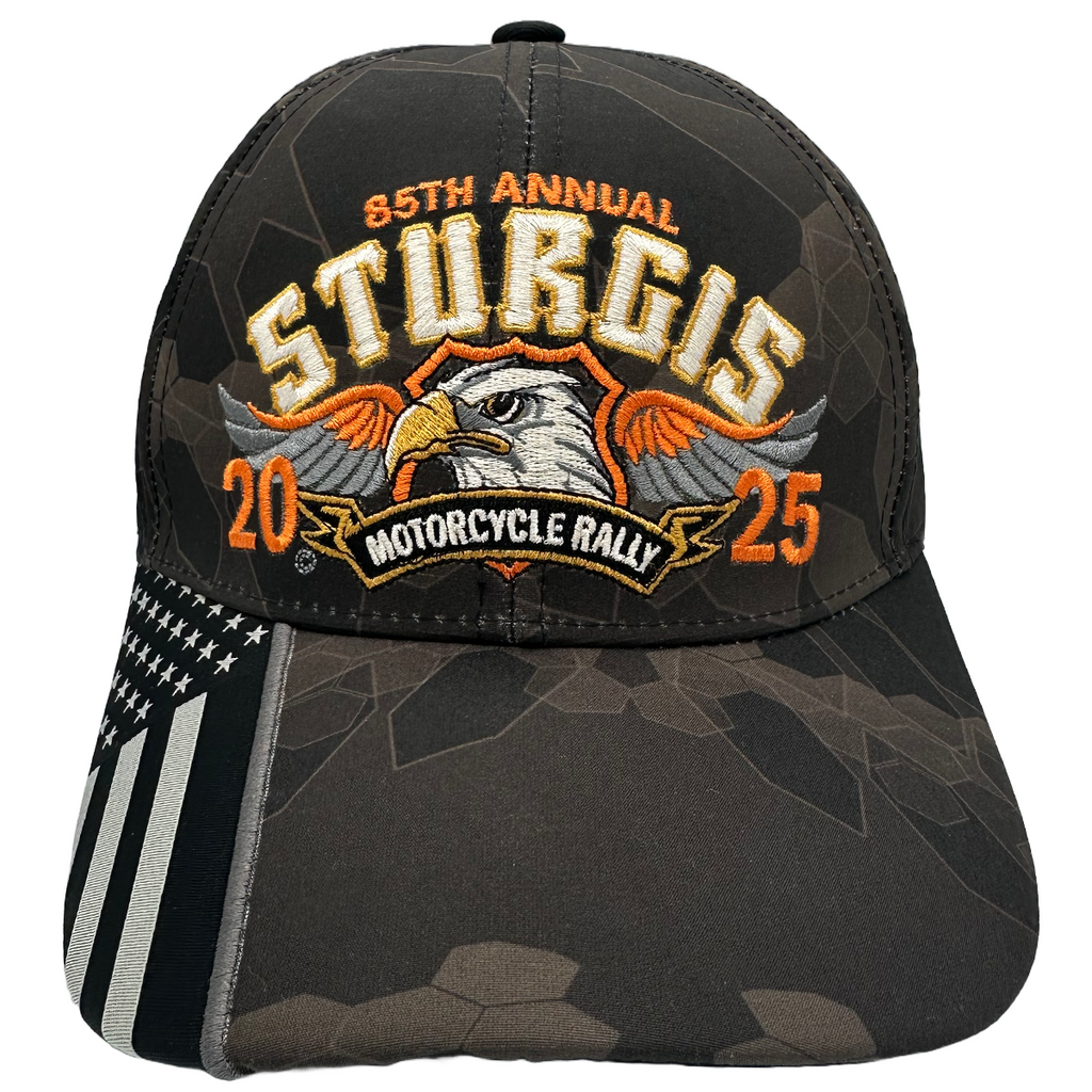 Hat 2025 Sturgis Motorcycle Rally Orange Eagle Camo