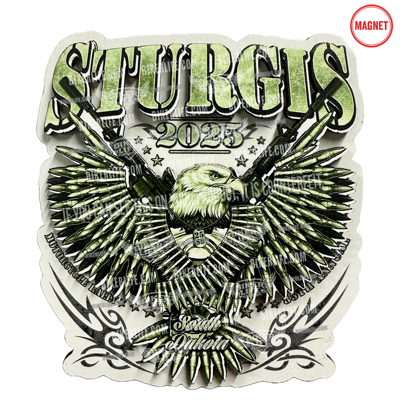 3D Wooden Magnet 2025 Sturgis Motorcycle Rally Bullet Eagle