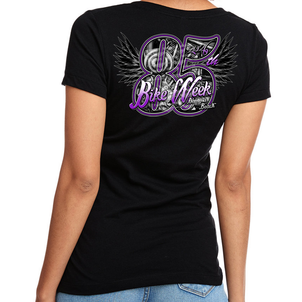 V-Neck Shirt Ladies Jr. Cut 2026 Bike Week Daytona Beach 85th Wings