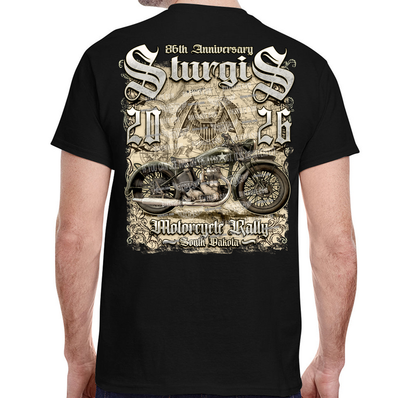 T-Shirt 2026 Sturgis Motorcycle Rally Vintage Army Bike