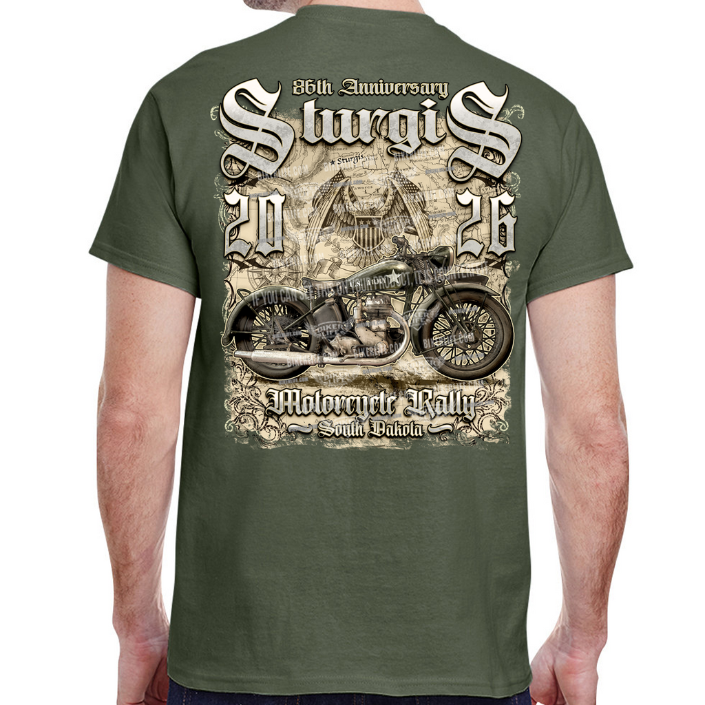 T-Shirt 2026 Sturgis Motorcycle Rally Vintage Army Bike