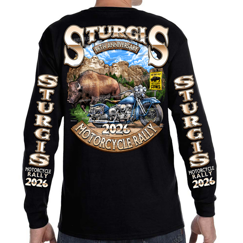 Long Sleeve 2026 Sturgis Motorcycle Rally Rushmore Bison