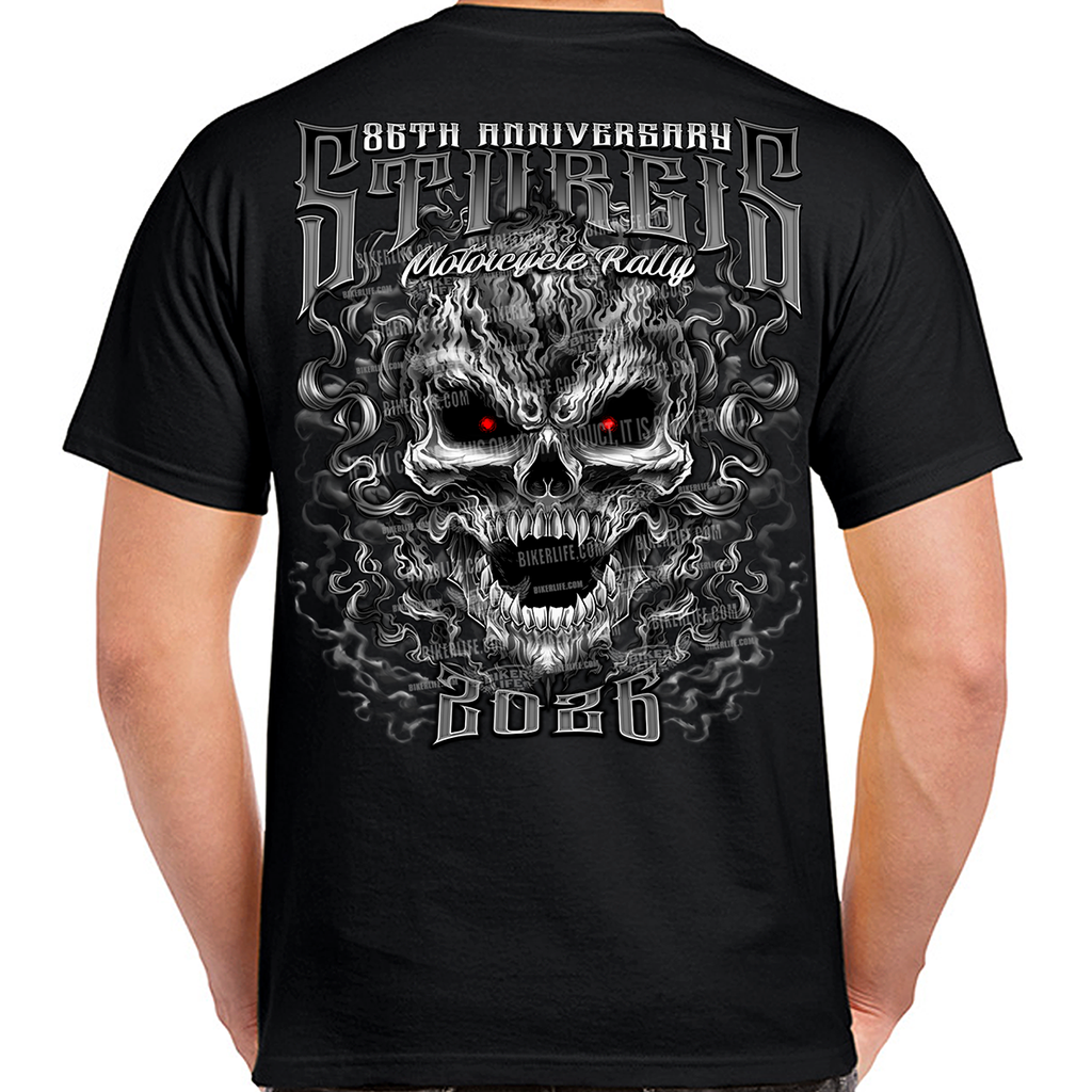 T-Shirt 2026 Sturgis Motorcycle Rally Wicked Skull