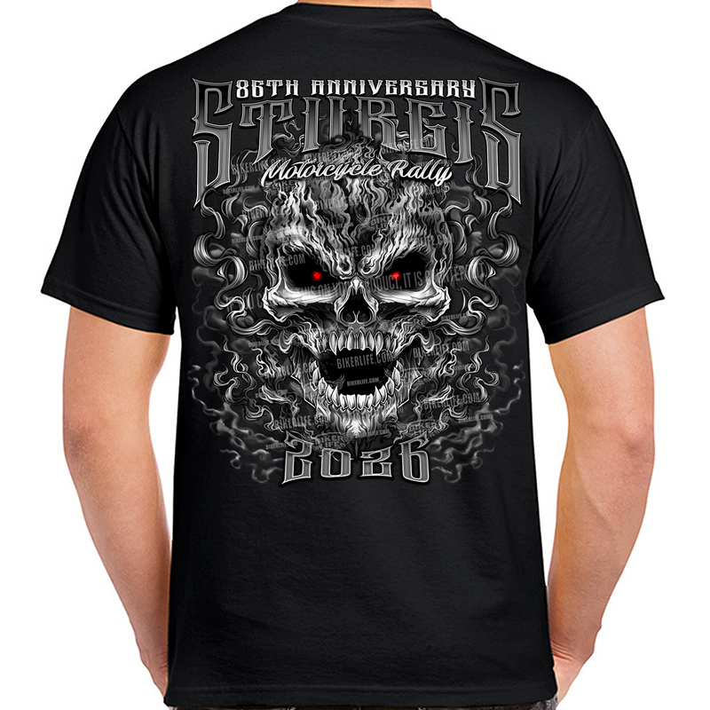 T-Shirt 2026 Sturgis Motorcycle Rally Wicked Skull