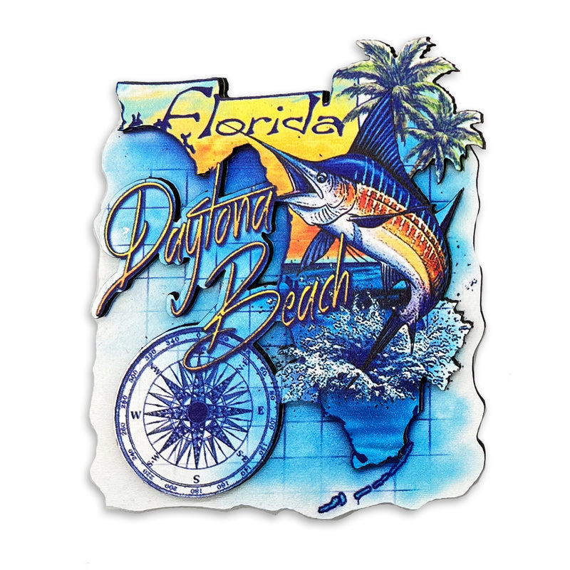 Florida's Marlin Daytona Beach, FL Wooden 3D Magnet