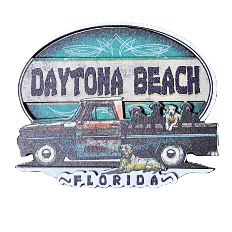 Truck & Dogs Daytona Beach, FL Wooden 3D Magnet