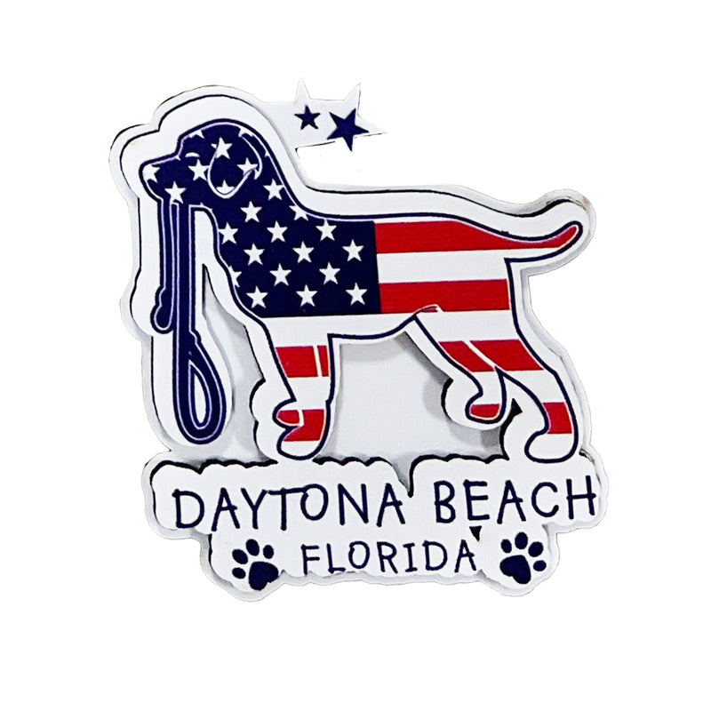 American Flag Dog Daytona Beach, FL Wooden 3D Magnet