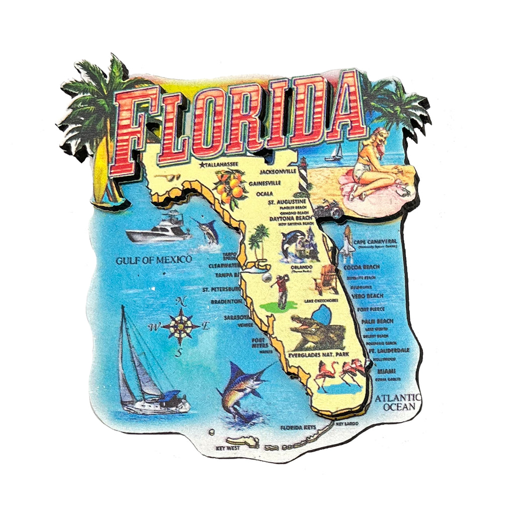 Classic Florida Map Wooden 3D Magnet