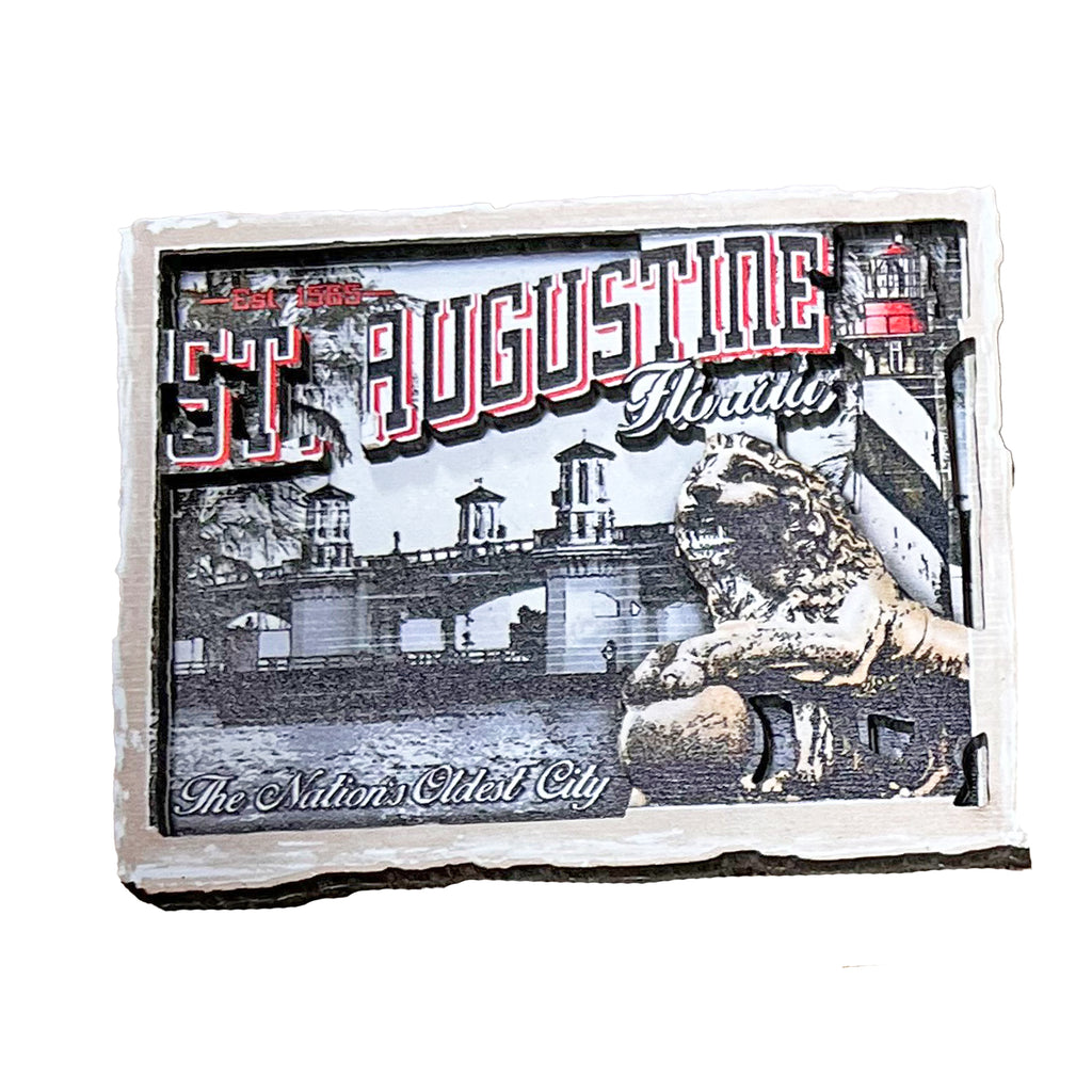 Postal Stamp St. Augustine, FL Wooden 3D Magnet