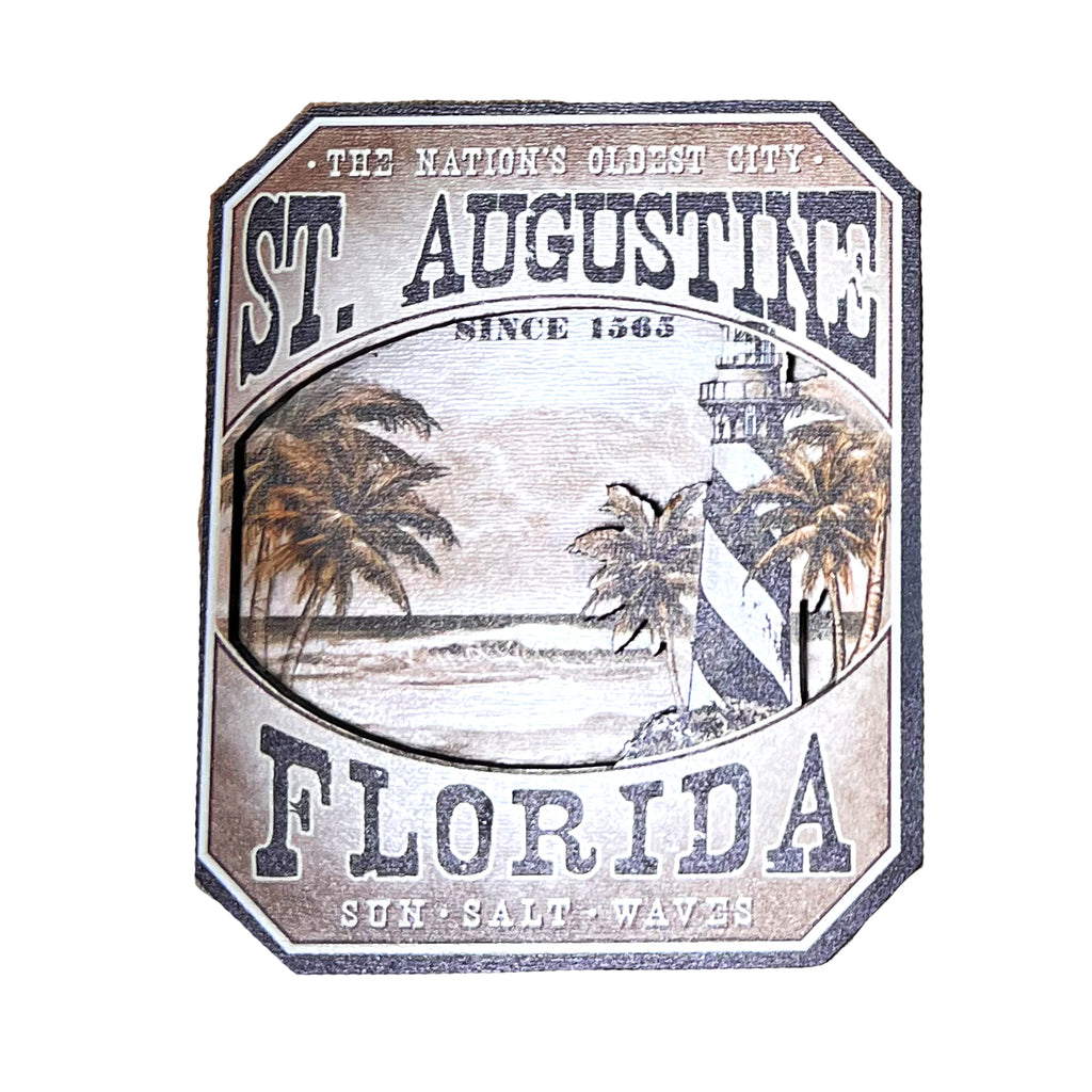 Vintage Lighthouse Poster St. Augustine, FL Wooden 3D Magnet