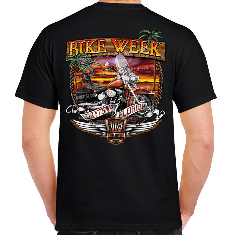 2024 Bike Week Daytona Beach Sunset Bike Shield T-Shirt