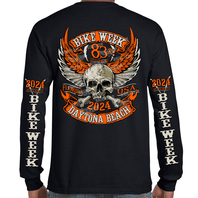 2024 Bike Week Daytona Beach Orange Skull Wings Long Sleeve