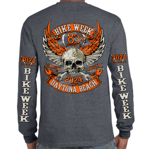 2024 Bike Week Daytona Beach Orange Skull Wings Long Sleeve