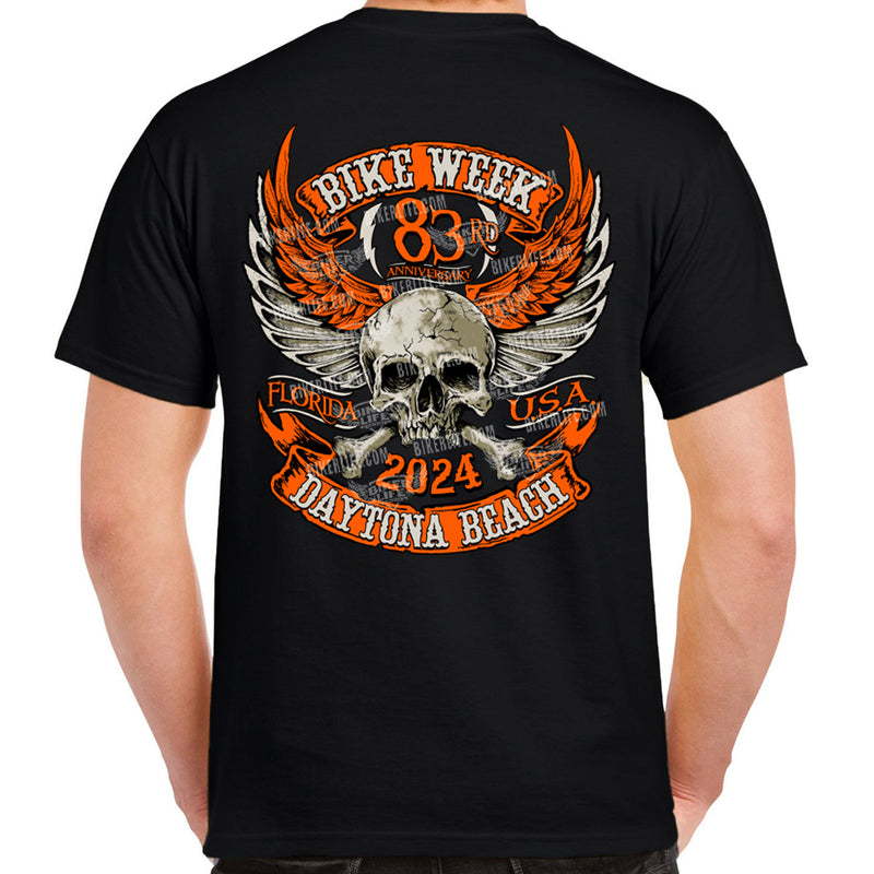 2024 Bike Week Daytona Beach Orange Skull Wings T-Shirt