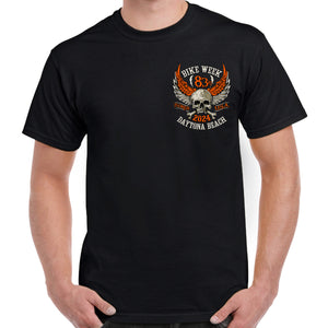 2024 Bike Week Daytona Beach Orange Skull Wings T-Shirt