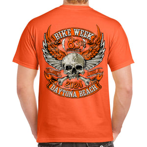 2024 Bike Week Daytona Beach Orange Skull Wings T-Shirt