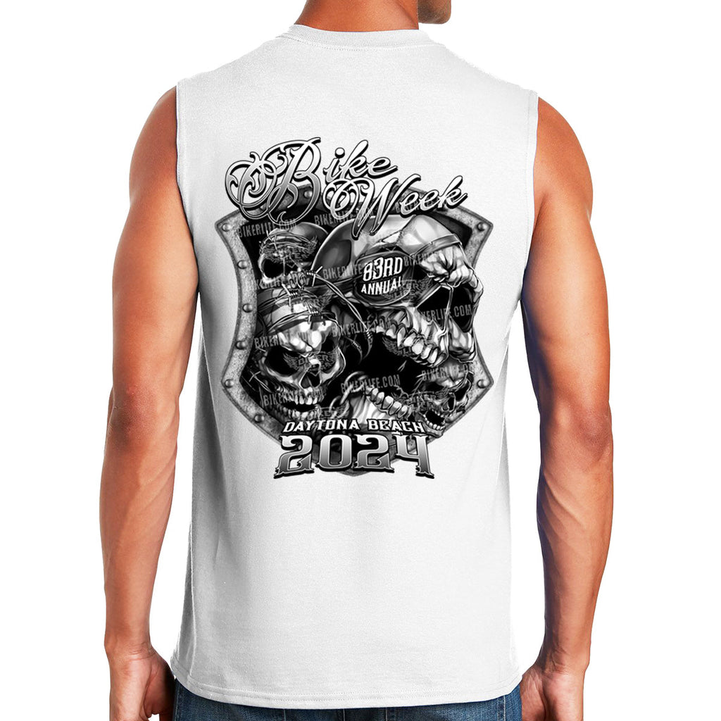 2024 Bike Week Daytona Beach Medieval Skull Shield Muscle Shirt