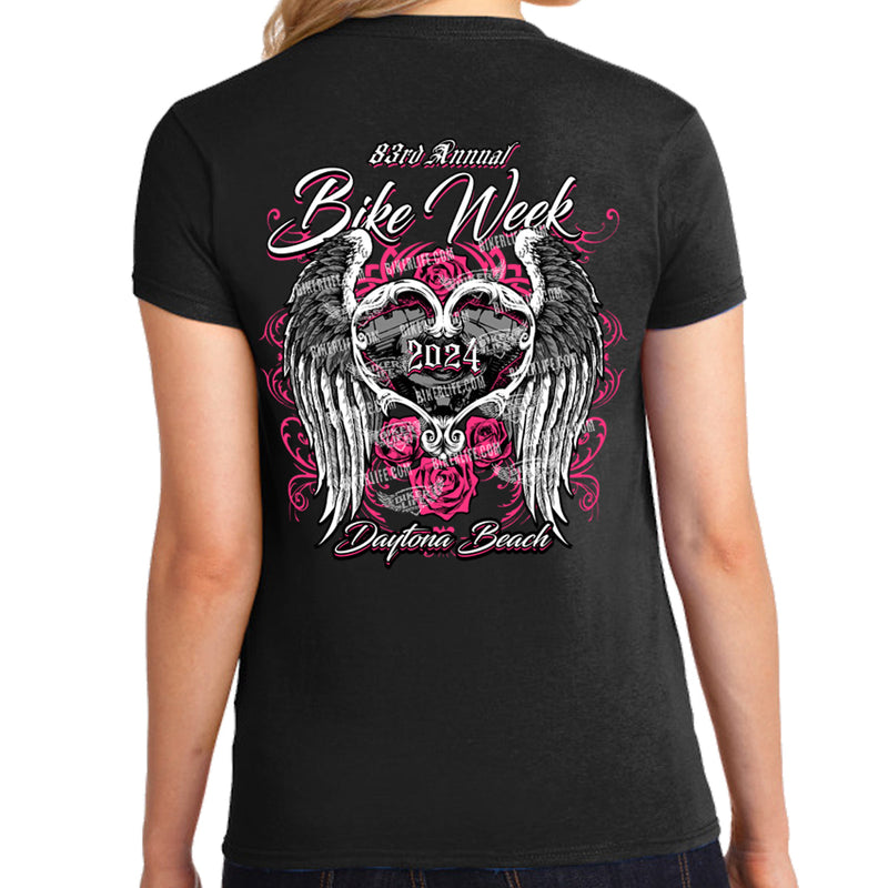 Ladies Missy Cut 2024 Bike Week Daytona Beach Love Wings T-Shirt