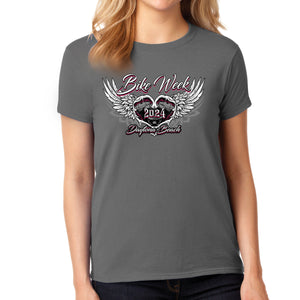 Ladies Missy Cut 2024 Bike Week Daytona Beach Love Wings T-Shirt