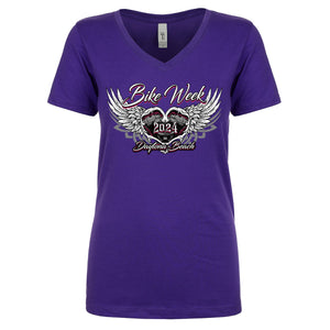 Ladies Jr. Cut 2024 Bike Week Daytona Beach Love Wings V-Neck Shirt