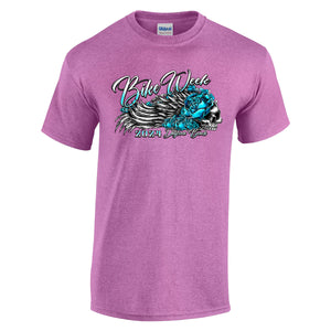 Ladies 2024 Bike Week Daytona Beach Rose Skull Wings T-Shirt