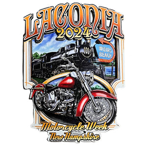 2024 Laconia Motorcycle Week Black Train Wooden 3D Magnet