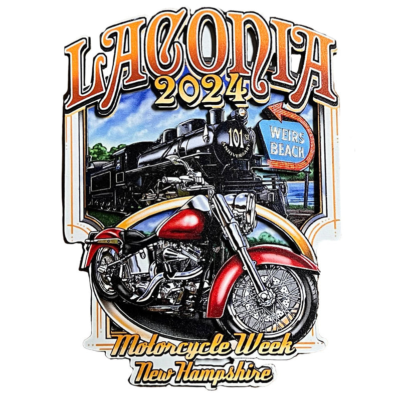 2024 Laconia Motorcycle Week Black Train Wooden 3D Magnet