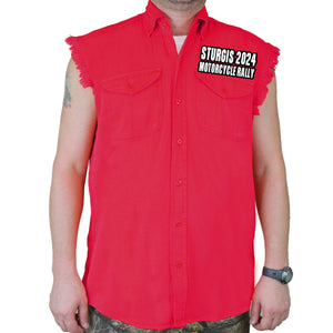 2024 Sturgis Motorcycle Rally Chained Shield Cut-Off Denim