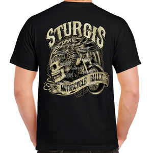 2024 Sturgis Motorcycle Rally Grunge & Chains Skull Wing T-Shirt