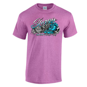 Ladies 2024 Sturgis Motorcycle Rally Rose Skull Wings T-Shirt