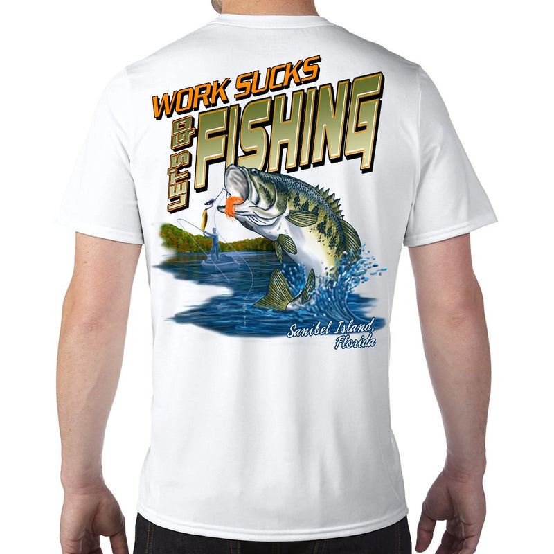 Sanibel Island, FL Work Sucks, Let's Go Fishing Performance Tech T-Shirt