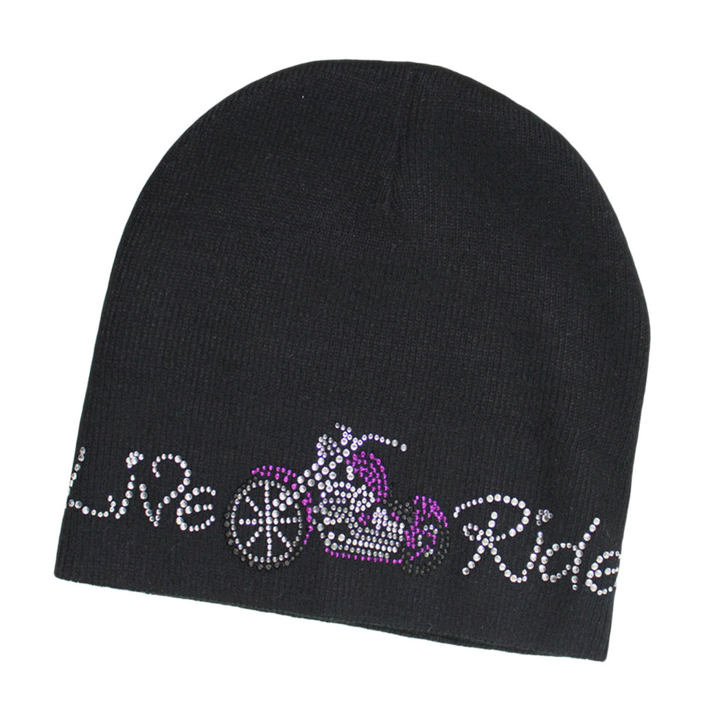 Live to Ride Motorcycle Rhinestone Beanie