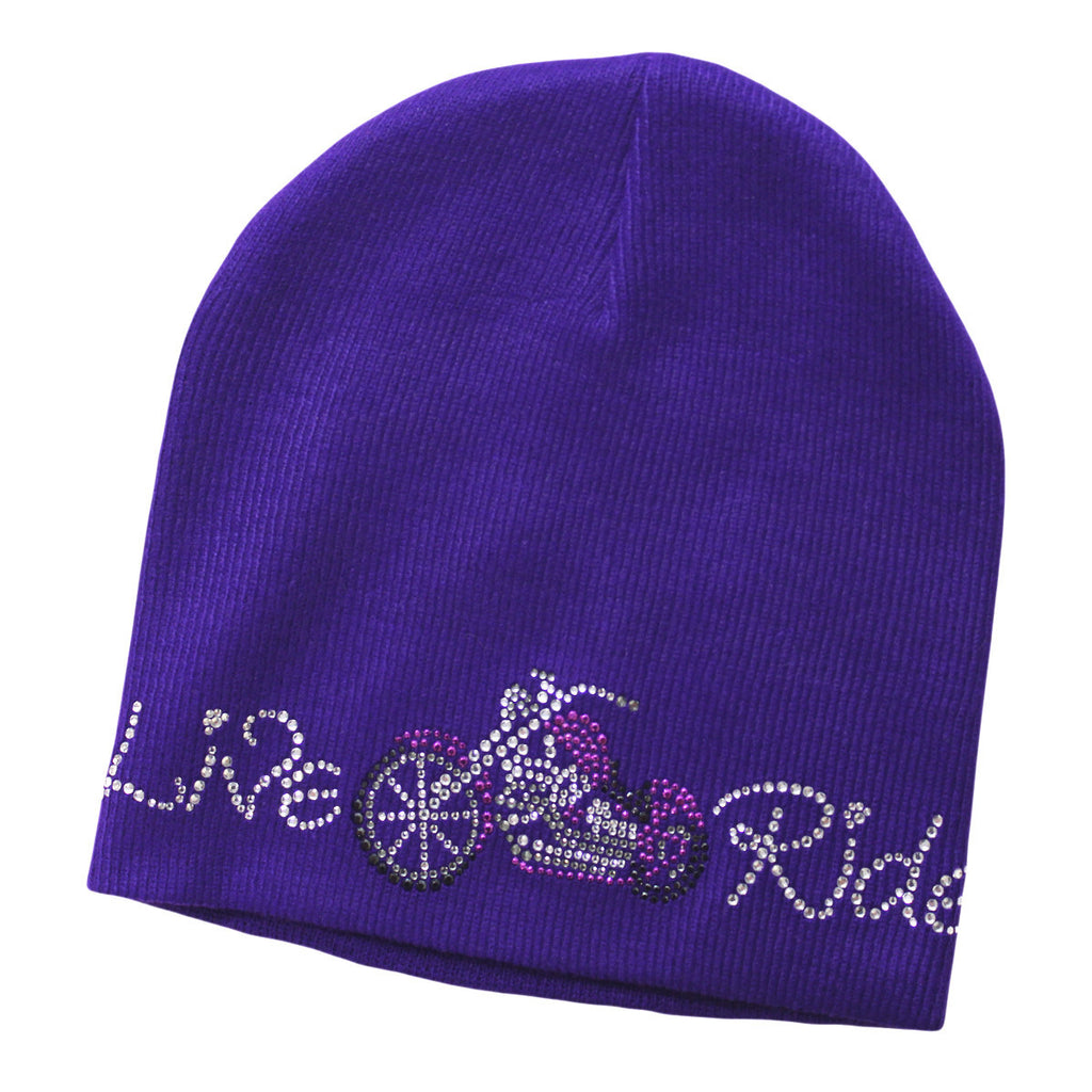 Live to Ride Motorcycle Rhinestone Beanie