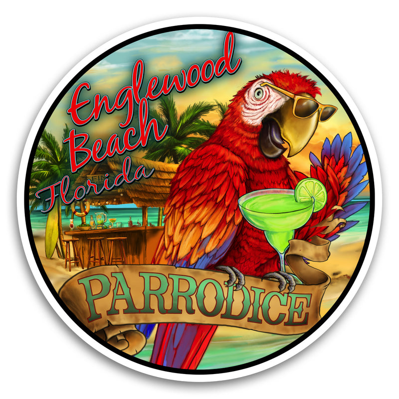Englewood Beach, FL Parrodice 4" Sticker