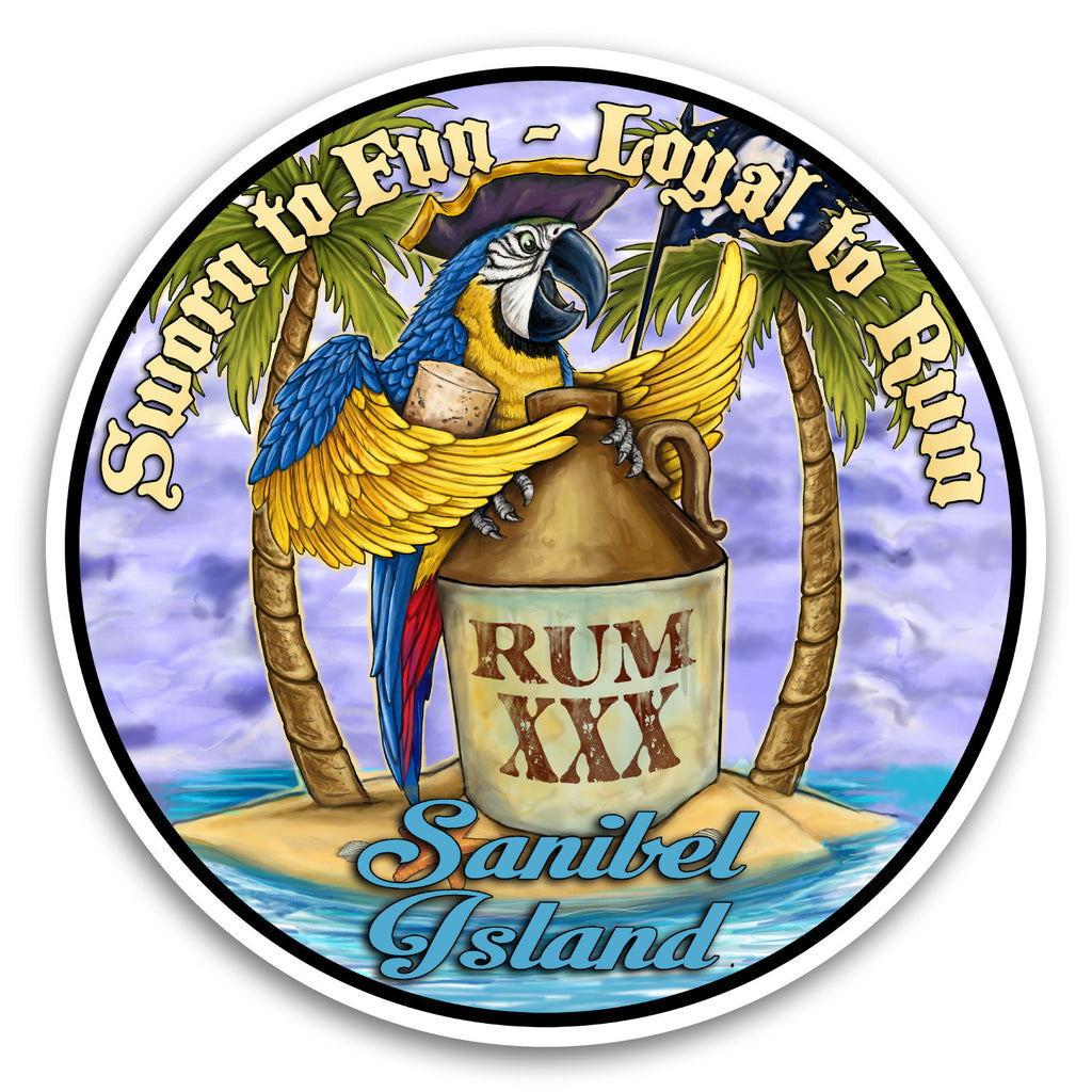Sanibel Island, FL Rummy Parrot 4" Sticker