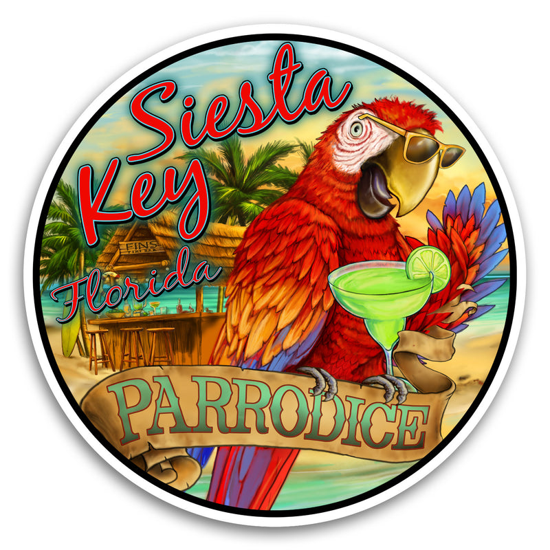 Siesta Key, FL Parrodice 4" Sticker