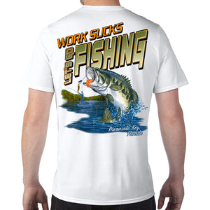 Manasota Key, FL Work Sucks, Let's Go Fishing Performance Tech T-Shirt