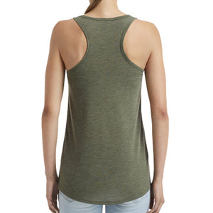 Ladies One Eyed Jack's Saloon Front Printed Cool Bear Hi-Lo Racerback Tank Top