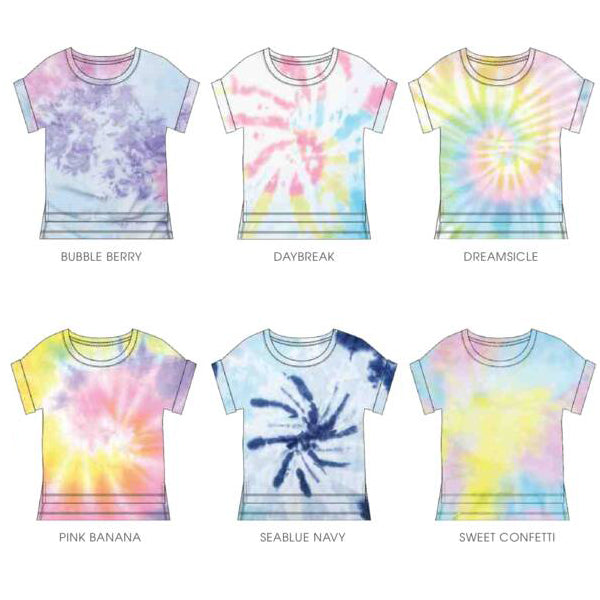 Tie Dye Short Sleeve Scoop Neck Top with High-Low Hem and Cuffed Sleeves Assorted 12-Pack ($4 Each)
