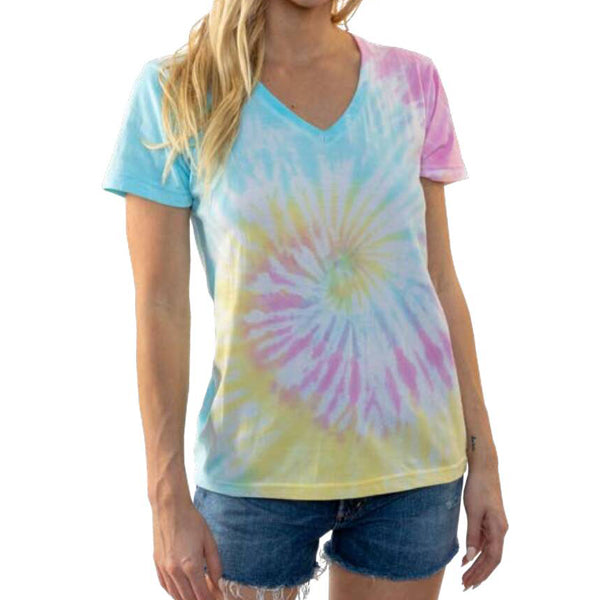 Tie Dye Jersey Short Sleeve V-Neck Top Assorted 12-Pack ($4 Each)